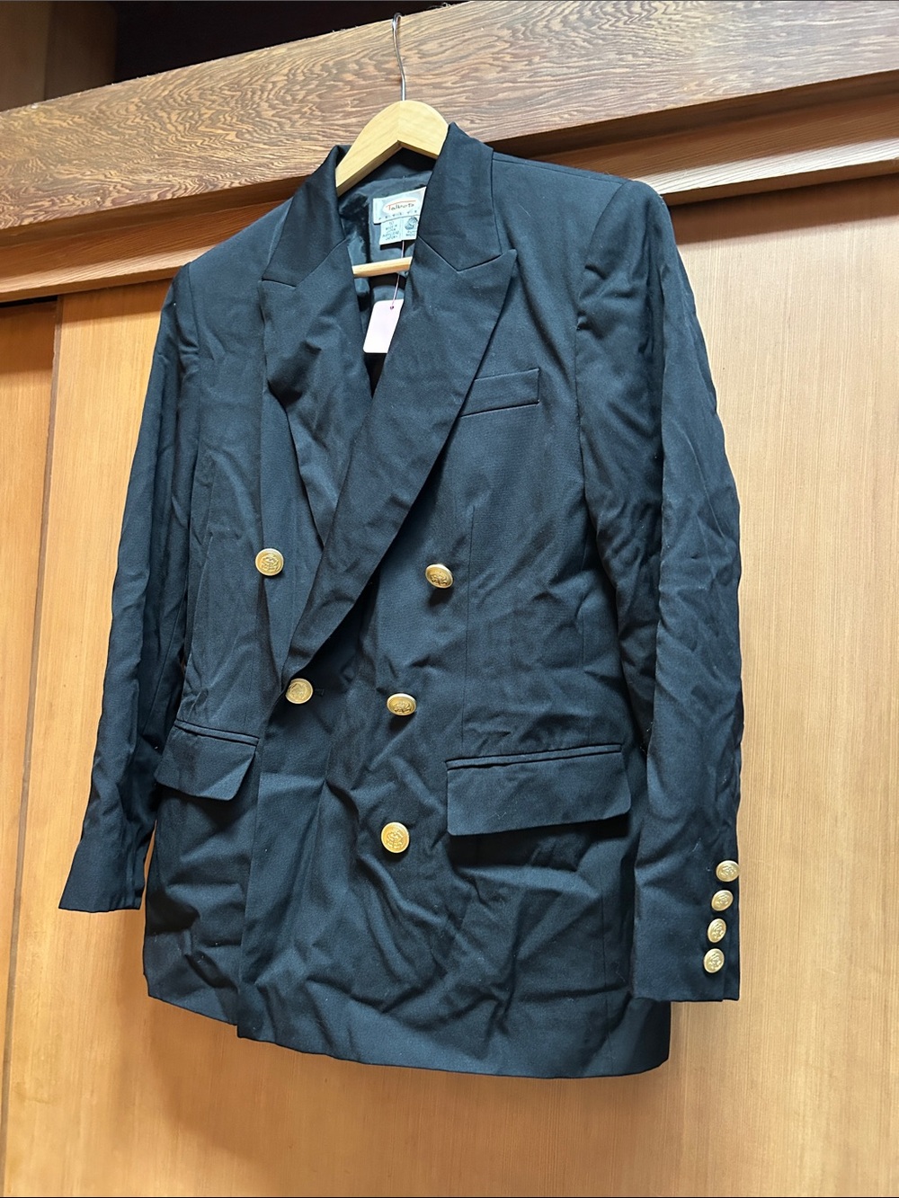 Talbots Black Double-Breasted Pea Coat with Gold Buttons